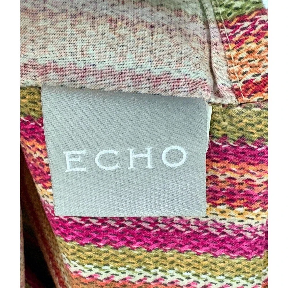 ECHO Pink Paisley Standard Pillow Sham Reversable Striped Colorful Cotton 22x27